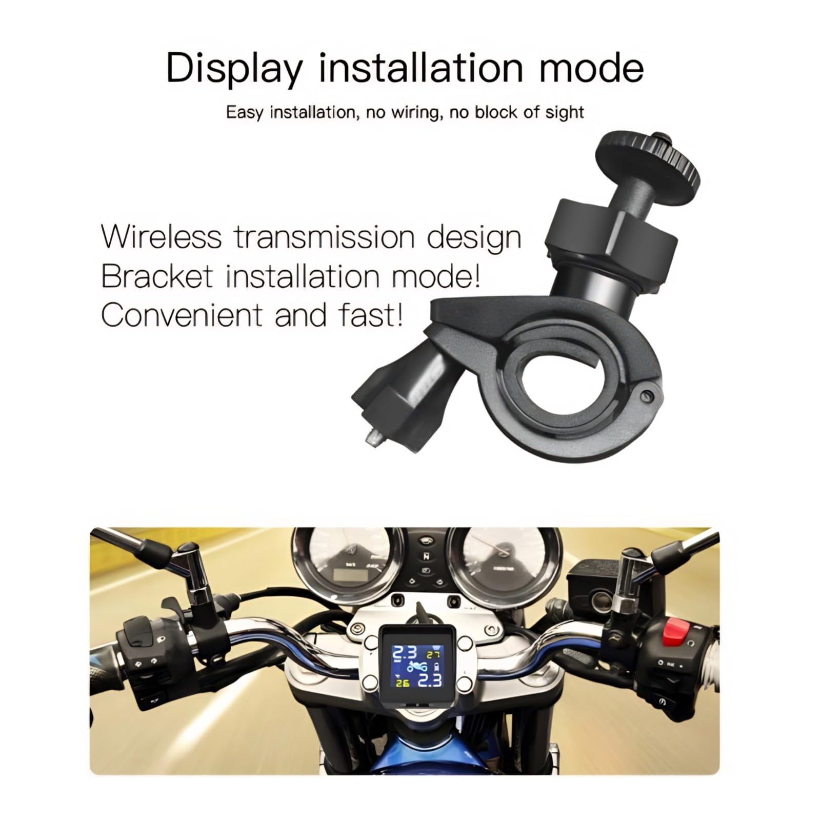 Diyeeni di Monitoraggio della Pressione dei Pneumatici per Moto TPMS Solare, Display LCD con Sei modalità di Allarme, Impermeabile e Durevole per Scooter da Moto
