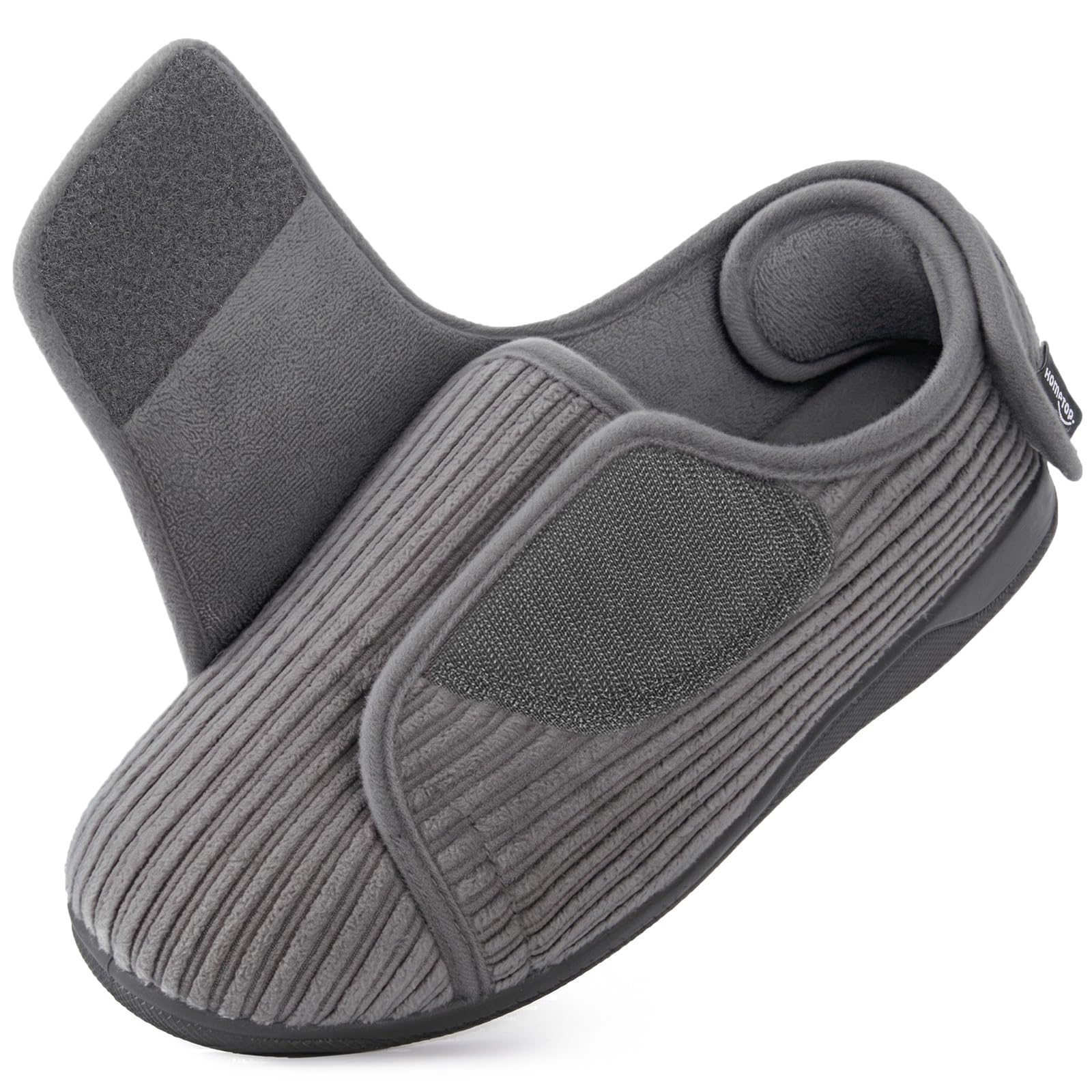 HomeTop Pantuflas mujer talón cerrado terciopelo canalé ancho regulable