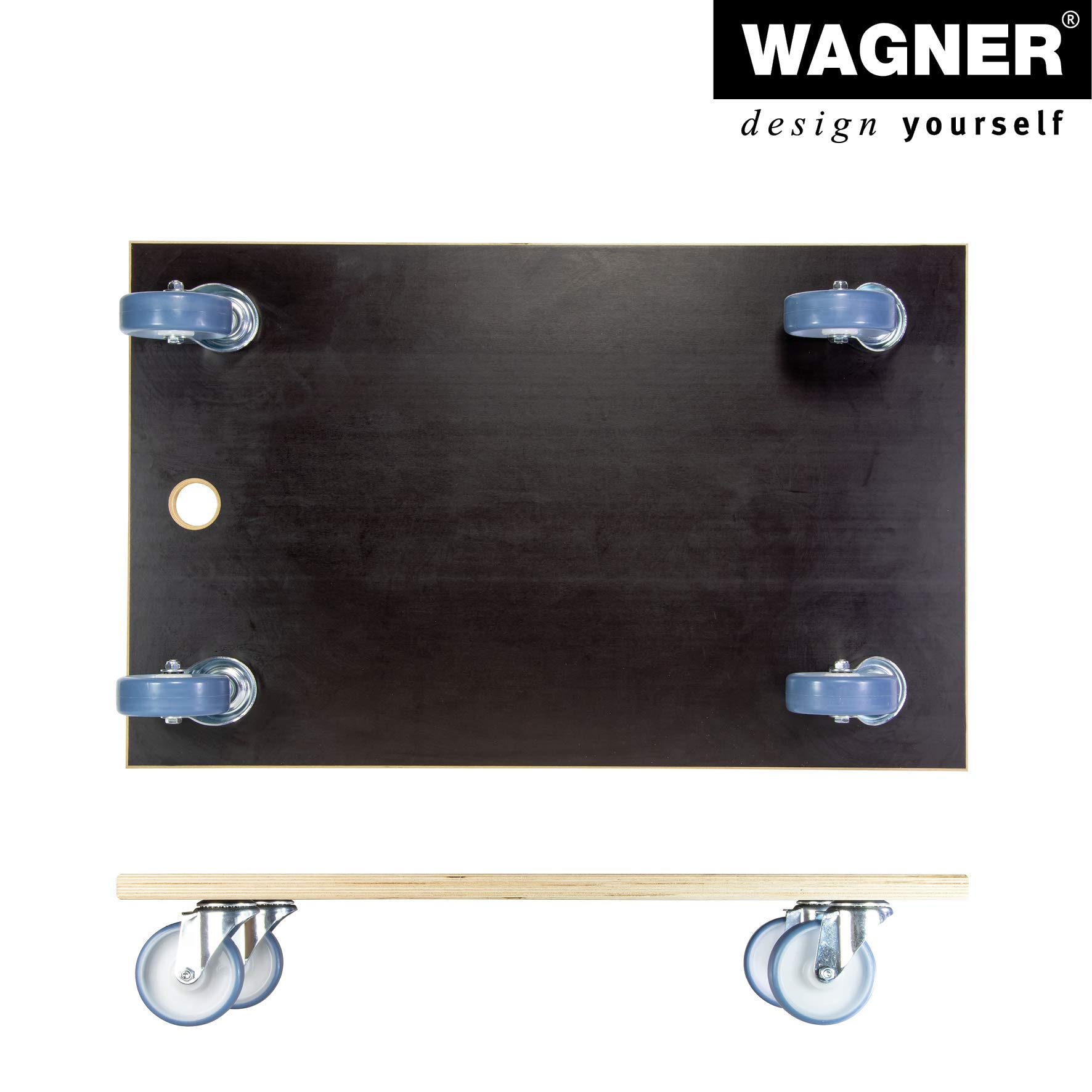 WAGNER Transportroller Transporthilfe 1146 I Schichtholz 24 mm mit Grip 78 x 49 x 15 cm, Tragkraft 500 kg I Schwerlastroller für Umzug, Werkstatt, Handwerk I Möbelroller Softrollen I FSC® I Made in DE