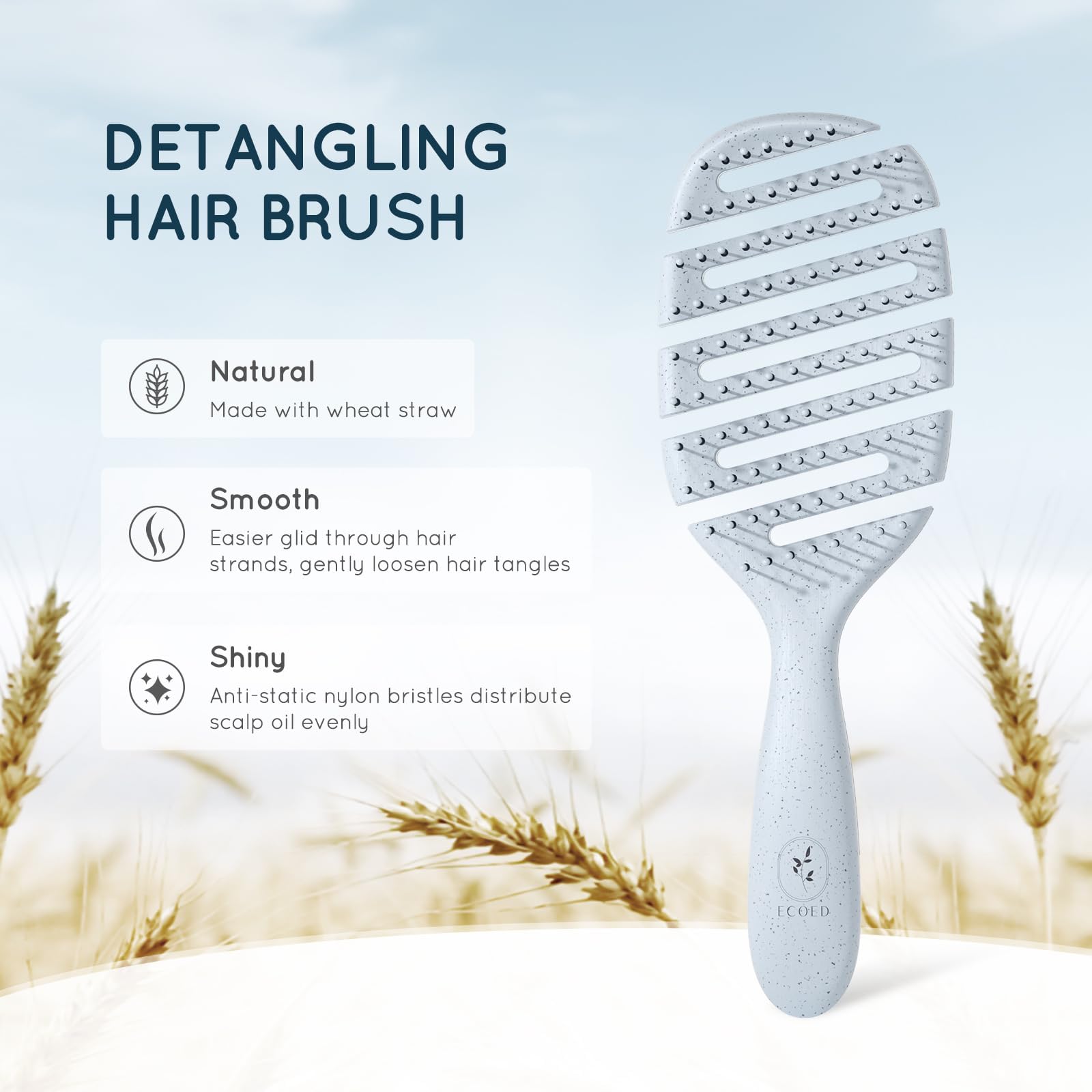 Ecoed Cepillo de cabello degradable ventilado, cepillo desenredante para cabello rizado, grueso y liso, desenreda y suaviza rápidamente el cabello, cepillo para cabello para mujeres y hombres