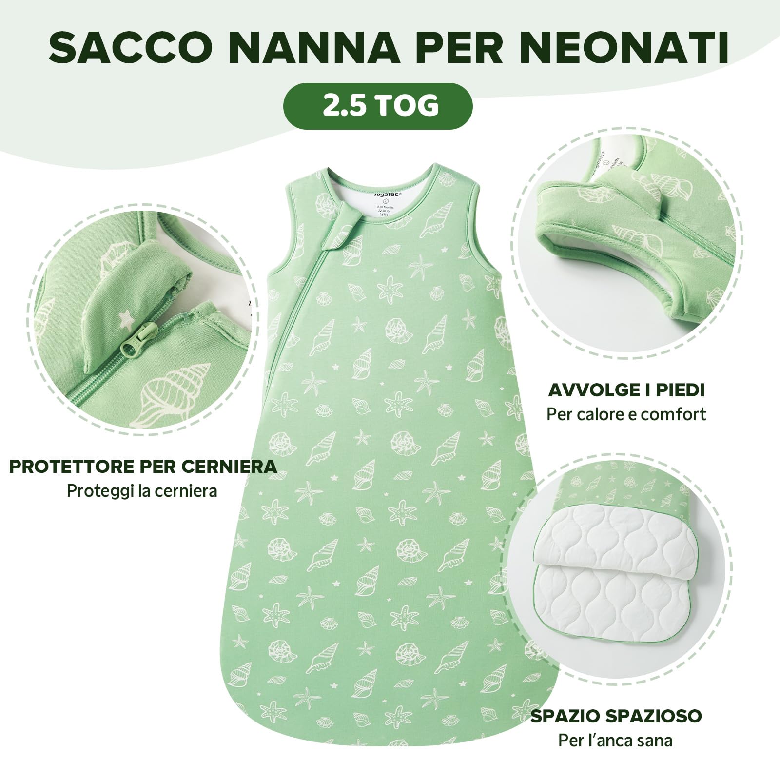ToyaTec Sacco Nanna Bebé 2.5 Tog Super Morbido in Viscosa di Bambù, Sacco Nanna in Fibra di Bambù per Neonati, Coperta da Letto Autunno-Inverno
