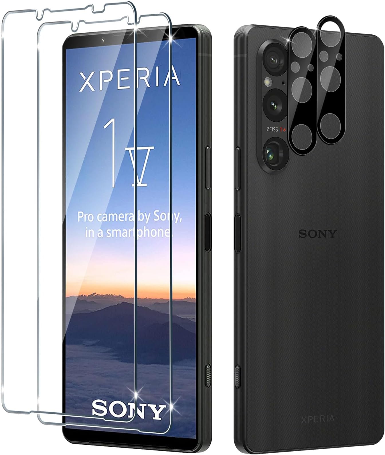 Screen Protector for Sony Xperia 1 V for Tempered Glass, Pack of 2 Tempered Glass Screen Protector with 2 Camera Protection, 9H Tempered Glass Screen Protector Ultra Clear Protective Glass