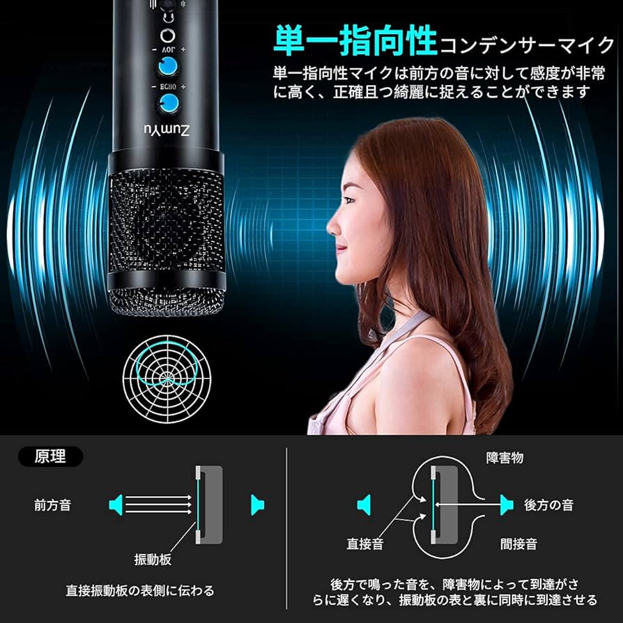 Amazon | コンデンサーマイク ZumYu USBコンデンサーマイク 単一