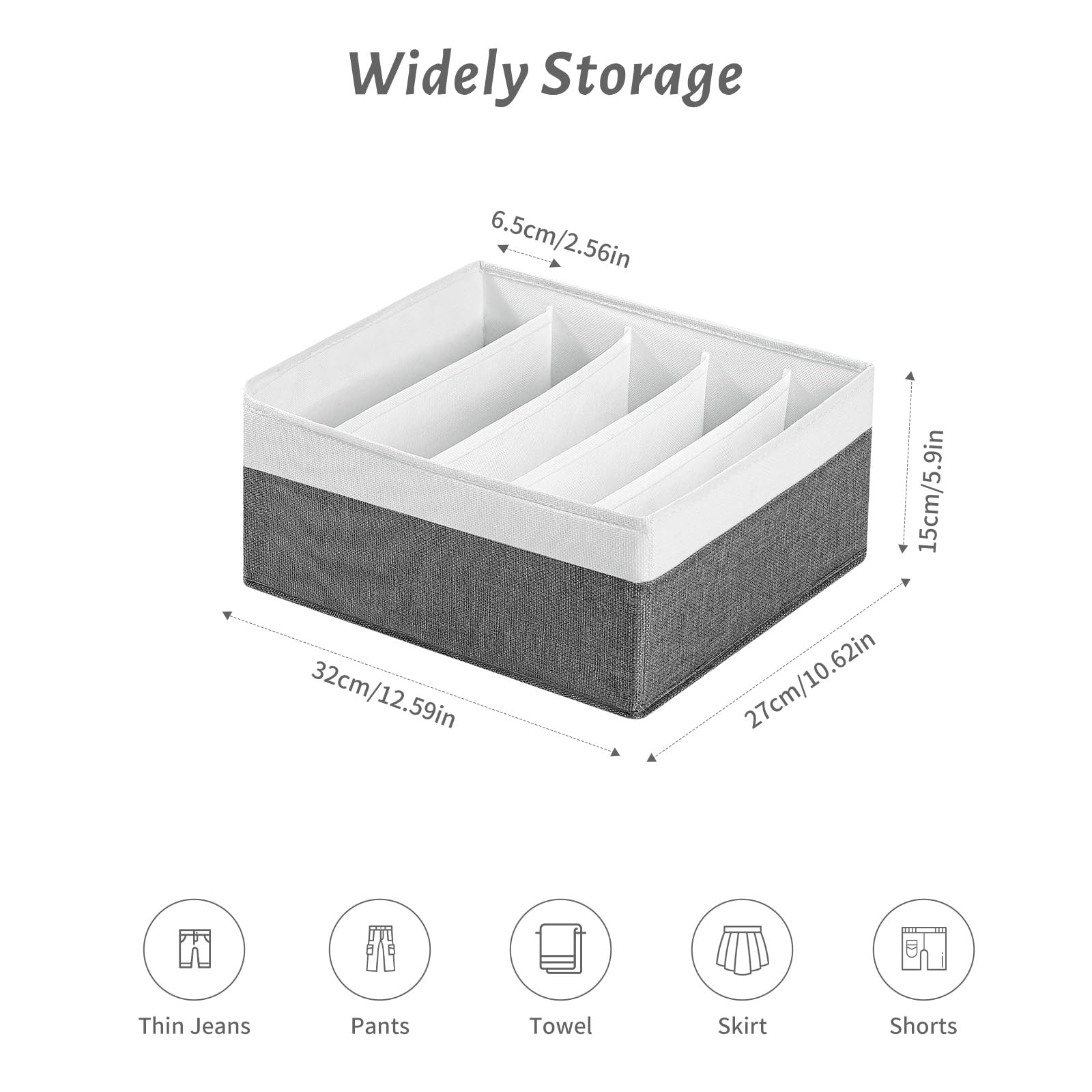 Organizador de cajones de jeans para ropa, caja de almacenamiento de 5 compartimentos, organizador de ropa lavable para jeans, pantalones, leggings, camisetas (gris y blanco)