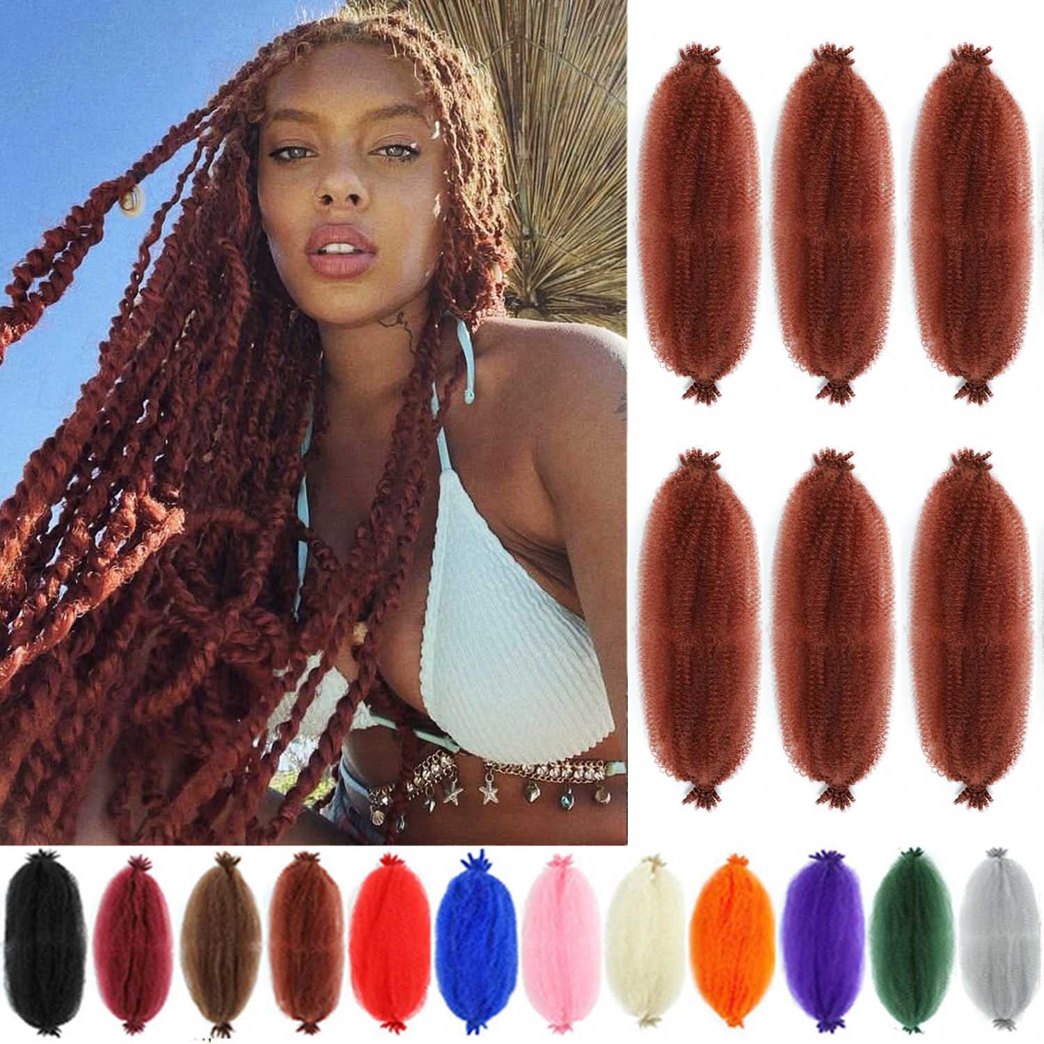Ginger Afro Twist Hair 12 Inch Marley Braids Hair 350 Springy Afro Twist Hair Afro Kinky Curly Hair Extensions (12 Inch (Pack of 6), 350#)