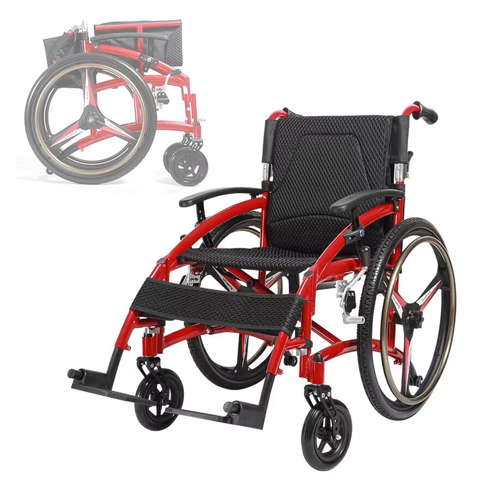 Silla De Ruedas Deportiva Todo Terreno,Silla de Ruedas Plegable Ultra-Ligera de Aluminio con Freno,sillas de Ruedas manuales autopropulsadas,diseño de Doble Freno
