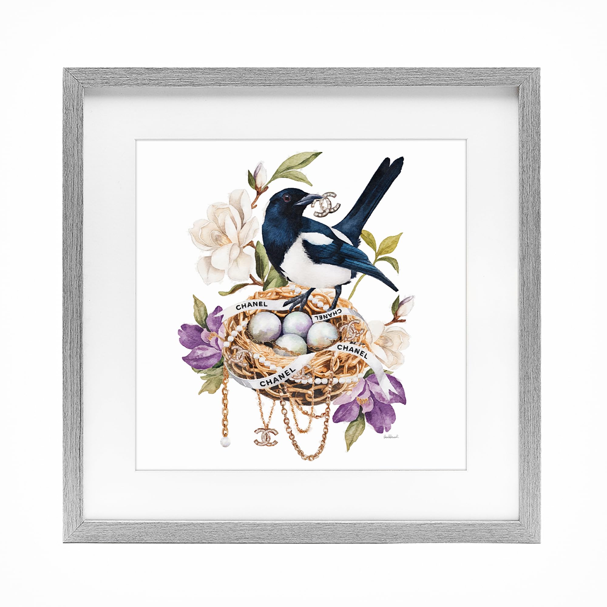 'Glam Birds Nest Magnolia'| Framed Print Under Glass