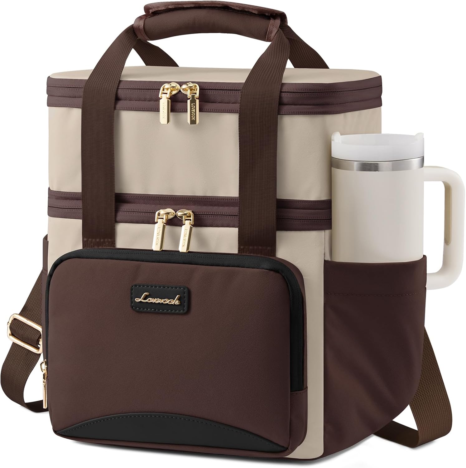 LOVEVOOK Insulated Lunch Bag For Women Men,Expandable Double Deck Lunch Box With Large Cup Holder,Leakproof Cooler Bag For Adult Lunch Tote Bag Work Picnic Beach with Adjustable Shoulder Strap Gift