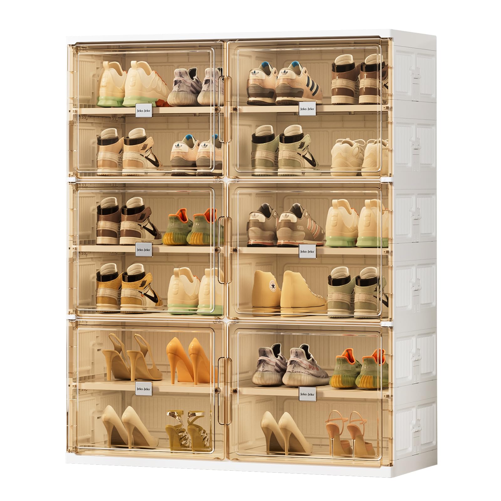 JEKO&JEKO 6 Tiers Foldable Shoe Rack Organizer Cabinet for Closet Entryway, Large Collapsible Shoe Storage Box with Magnetic Doors Fits Up to 24 Pairs