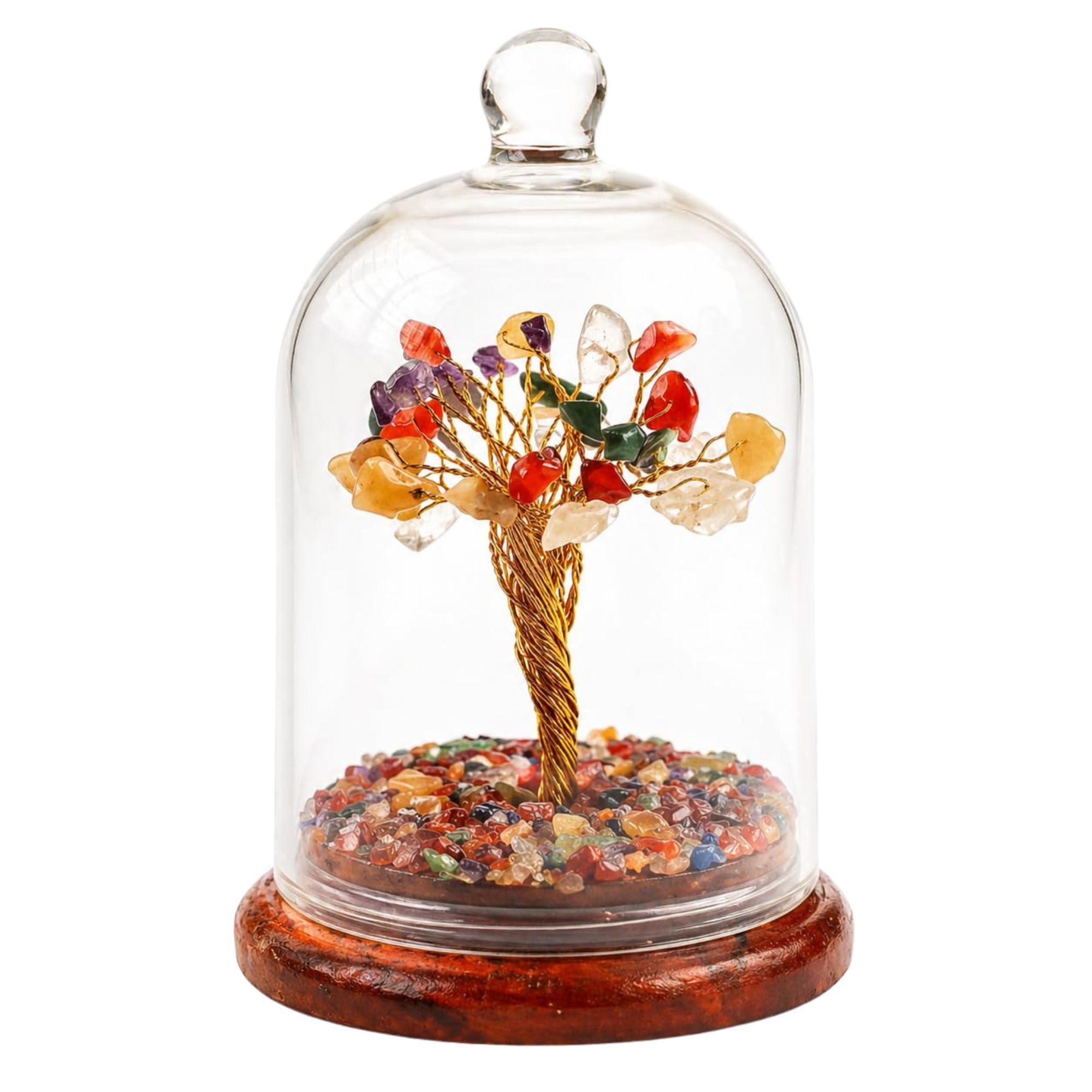7 Chakra Crystal Tree in Glass Dome Natural Crystal Bonsai Tree Decorative Showpiece for Home Office Desk Vastu-image-20