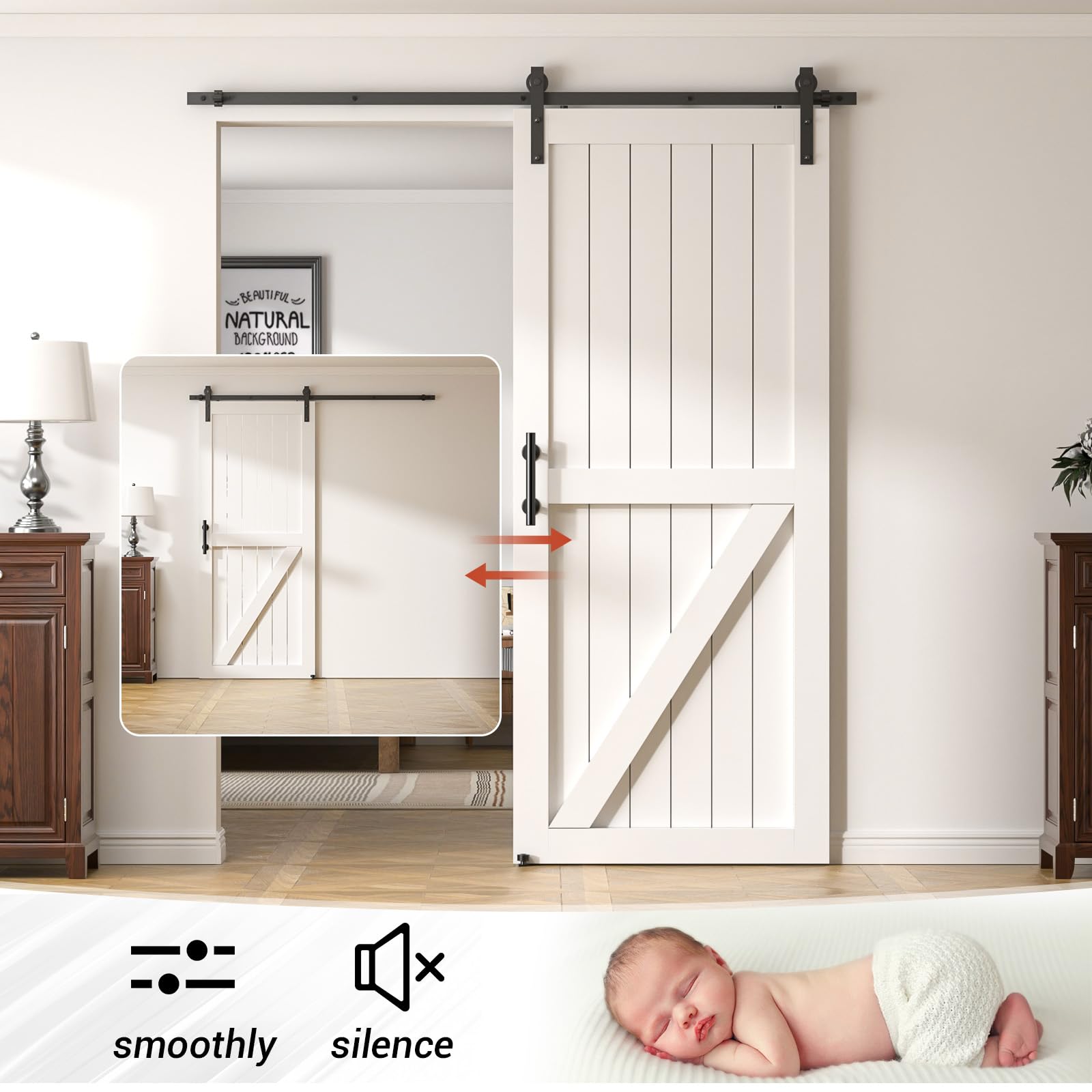 6FT Heavy Duty Sliding Barn Door Hardware Kit（1x Floor Guide&1x Pull Handle Set &6FT Track Kit for 34"~36" Wide Single Door）,Smoothly Quietly,Easy Install (No Door) — Amazon image 5