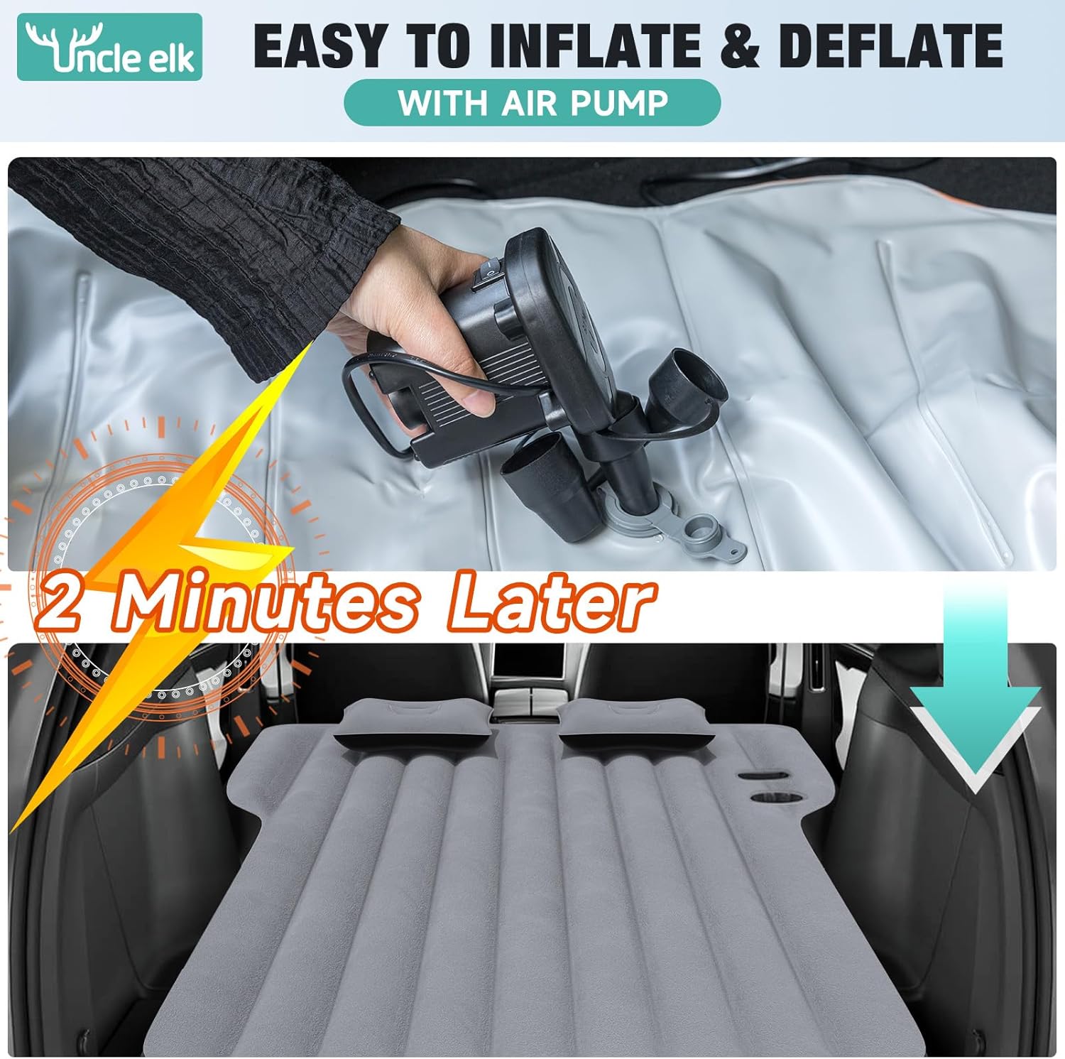 Tesla Model Y Mattress, Inflatable SUV Mattress for Portable Camping Mattress, Foldable Air Mattress with Air Pump and Storage Bag for Tesla Model Y and SUV Travel, Gray