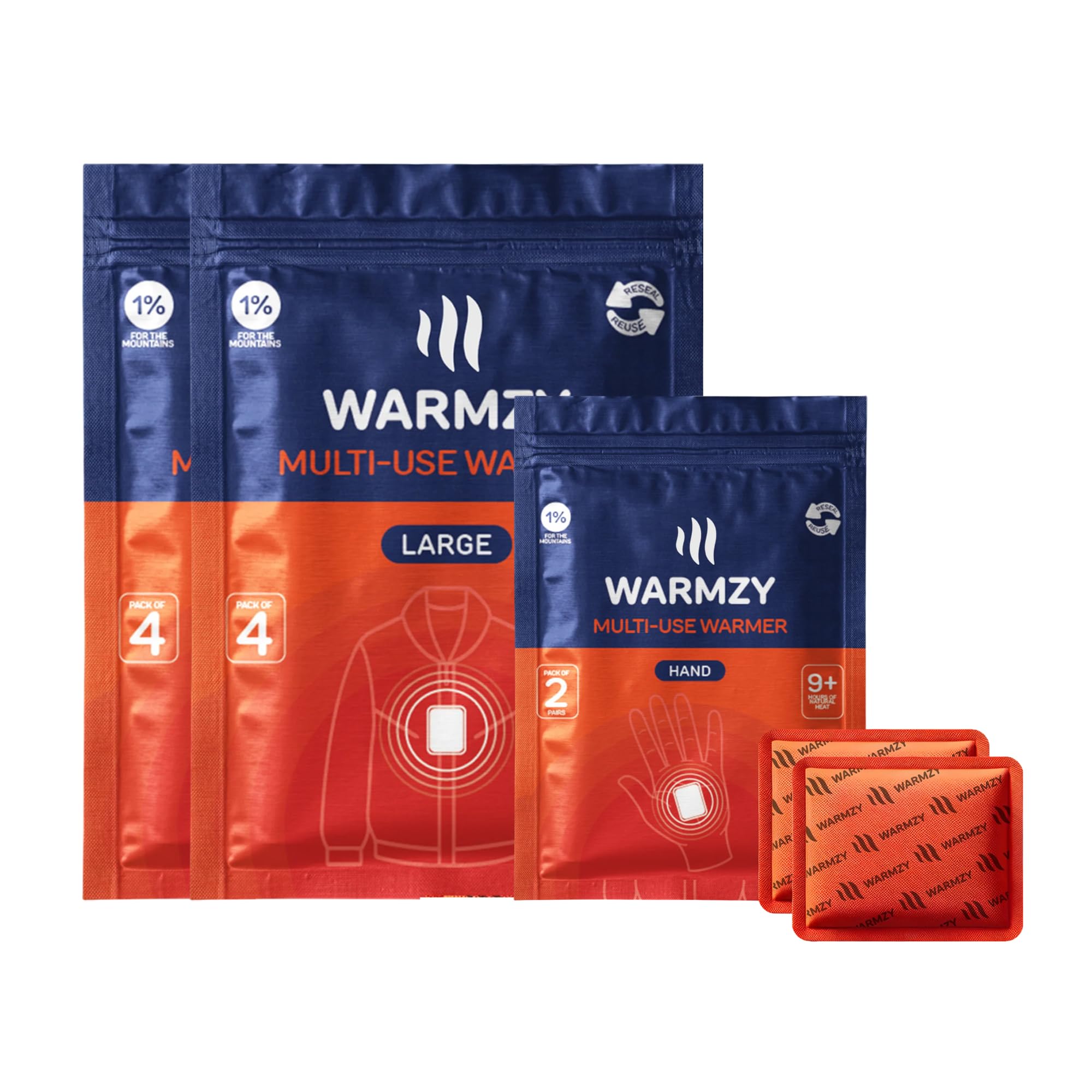 Warmzy Hand & Body Large Multiuse Warmers - 9+ Hours of Warmth, Reseal & Reuse Within 24hrs, Odour Less - Air Activated Packs for Winter and Travel (Piece of 8 Pack Body & Pair of 2 Hand)