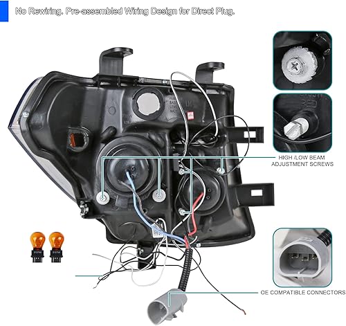 Miniatura 4 de Spec-D Tuning Halo - Faros delanteros de proyector LED de color negro azabache compatibles con Nissan Pathfinder 2005-2007 Nissan Frontier 2005-2008