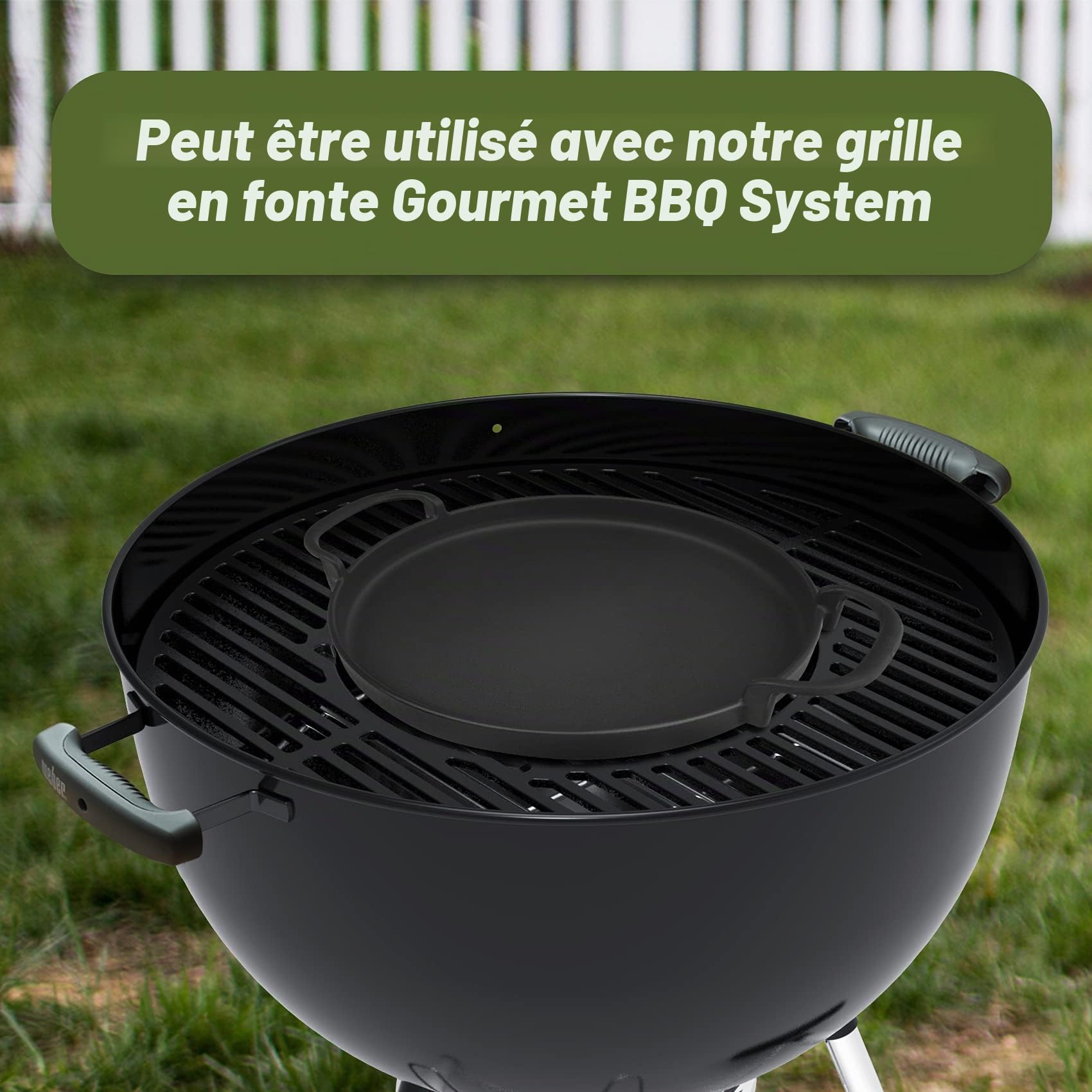 Onlyfire 30.5 cm Plancha en Fonte pour Barbecue - Plaque de Cuisson Ronde avec Poignées - Accessoire Weber Gourmet BBQ