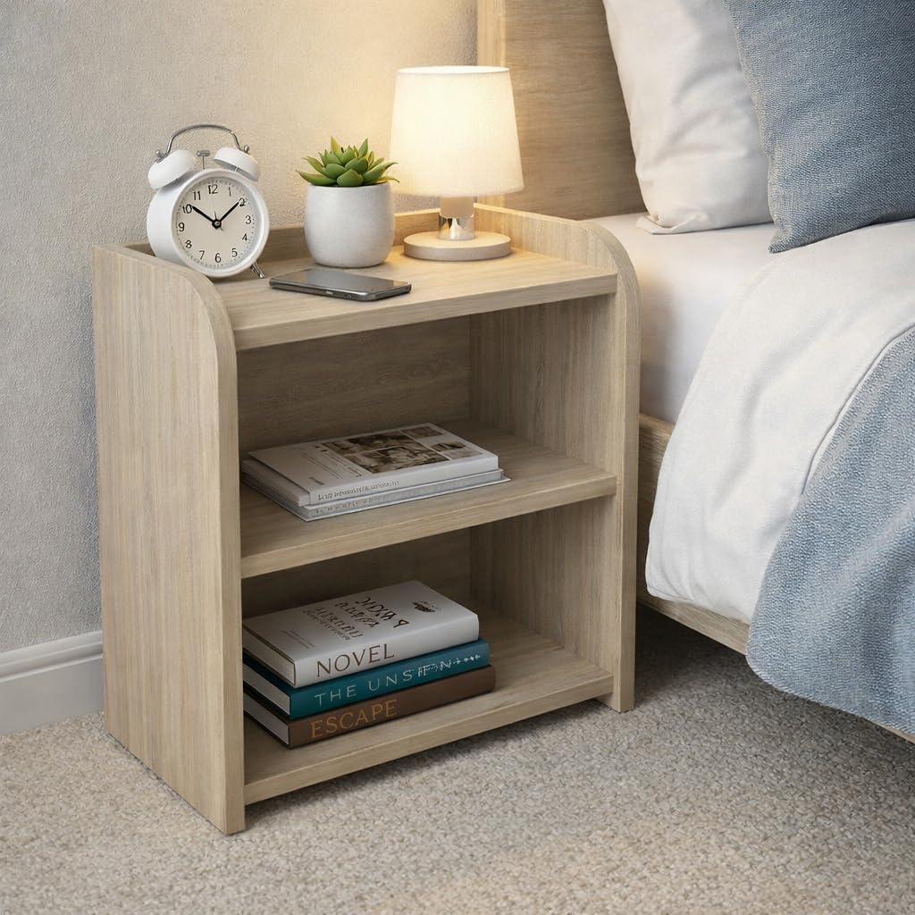 Nityam Multipurpose Wooden Bed Sofa Side Table with 3 Shelf| Storage Stand| Shoe Rack| Drawing Room Table (Color- Sanoma Oak Light)-image-22