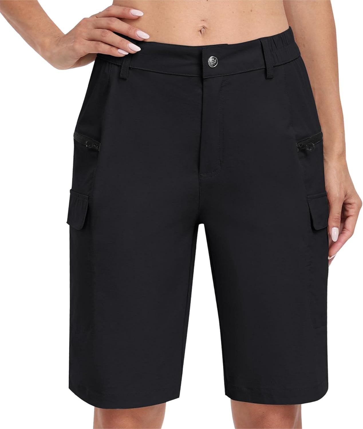 MoFiz Women’s 10″ Hiking Cargo Shorts Workout Running Shorts Zipper Pocket Quick Dry Stretch Golf Active