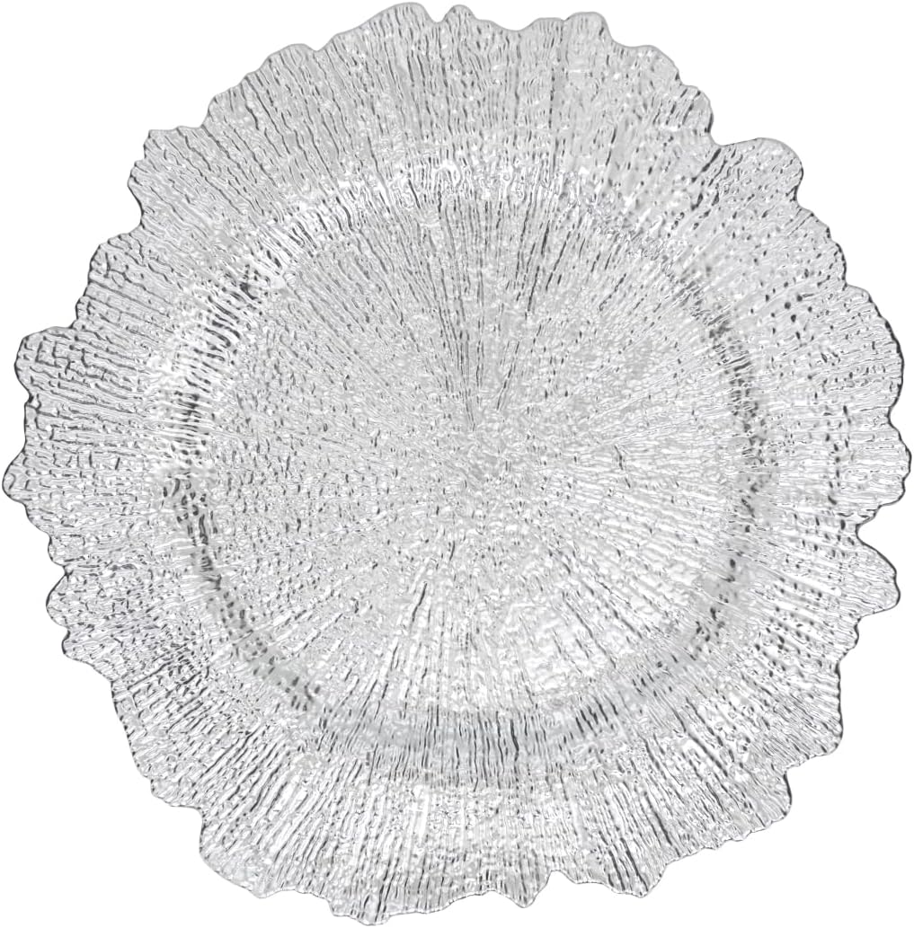 SARO LIFESTYLE Scalloped Decorative Charger Plates (Set of 4) – Textured Round Table Chargers for Dining & Entertaining, 14"