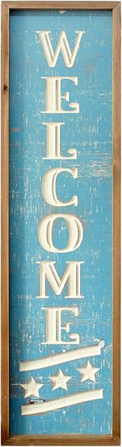Funly mee 32" Wooden Framed Welcome Decorative Wall Sign, Carved Letters Welcome Vertical Sign for Front Porch