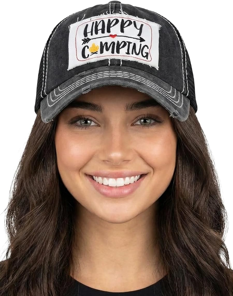 The Happy Camper — Vintage Patch Mesh Trucker Hat