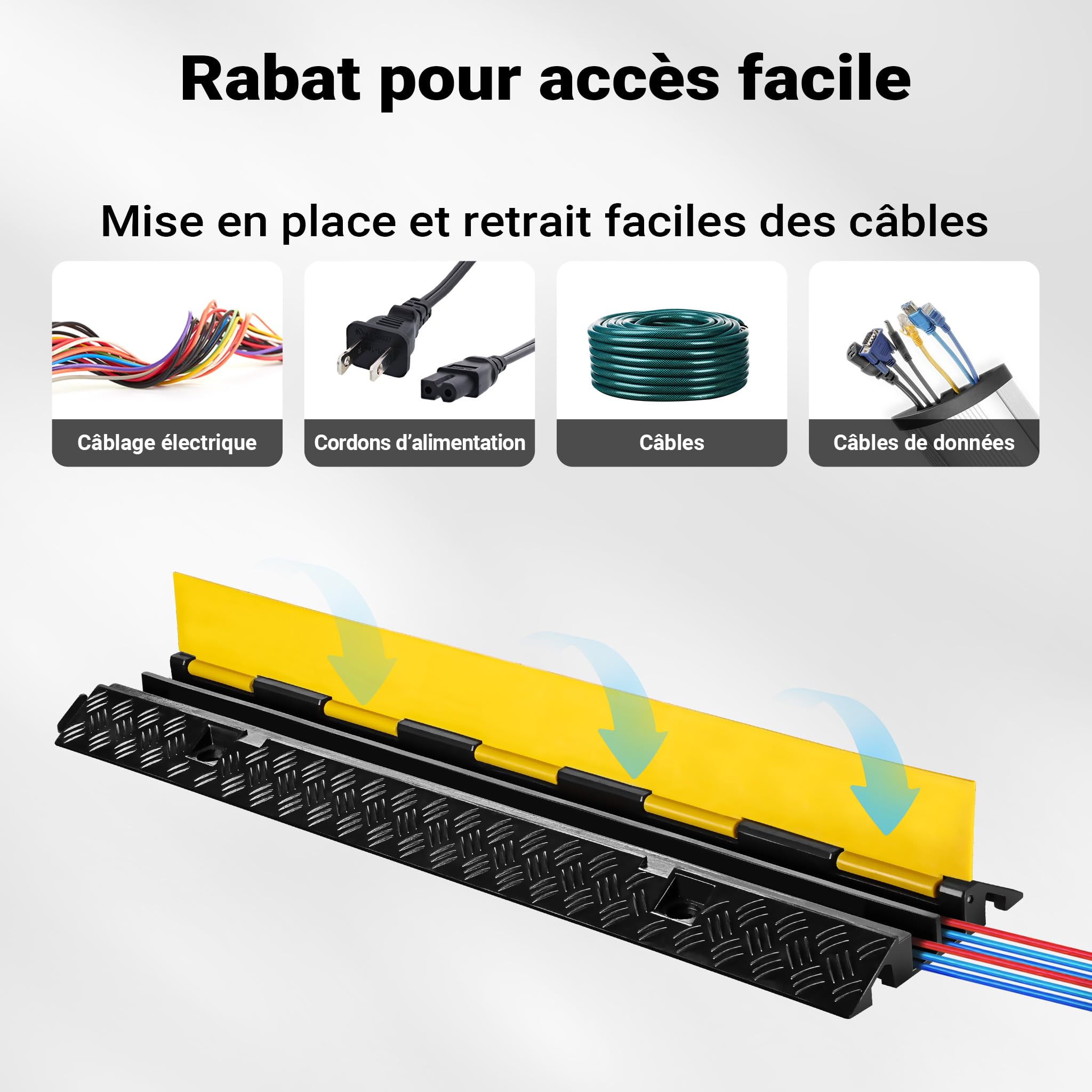 Wiltec Passe Cables à 2 canaux, 980 x 240 x 45 mm, capacité de Charge Max. 13 t, en Caoutchouc et PP, Passage protège câbles, goulotte de câblage