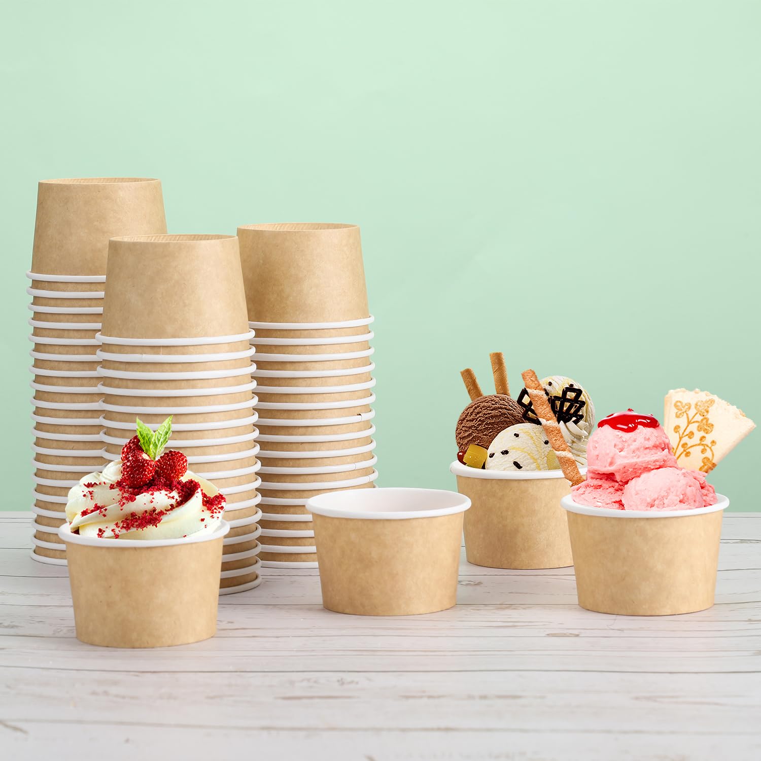ZALAON Paper Ice Cream Cups, Disposable Colorful Paper Dessert Cups for Sundae Frozen Yogurt (100pcs Brown) - Image 2