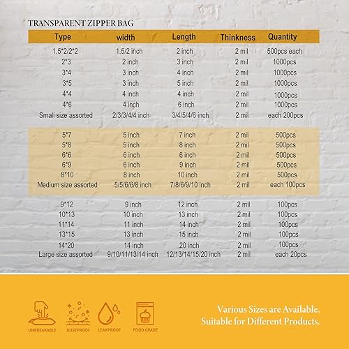 Miniatura 7 de Bolsas de plástico con cremallera a granel 8 × 10 pulgadas 500x, 2mil bolsas Ziplock resellables para artes, manualidades embalaje y almacenamiento