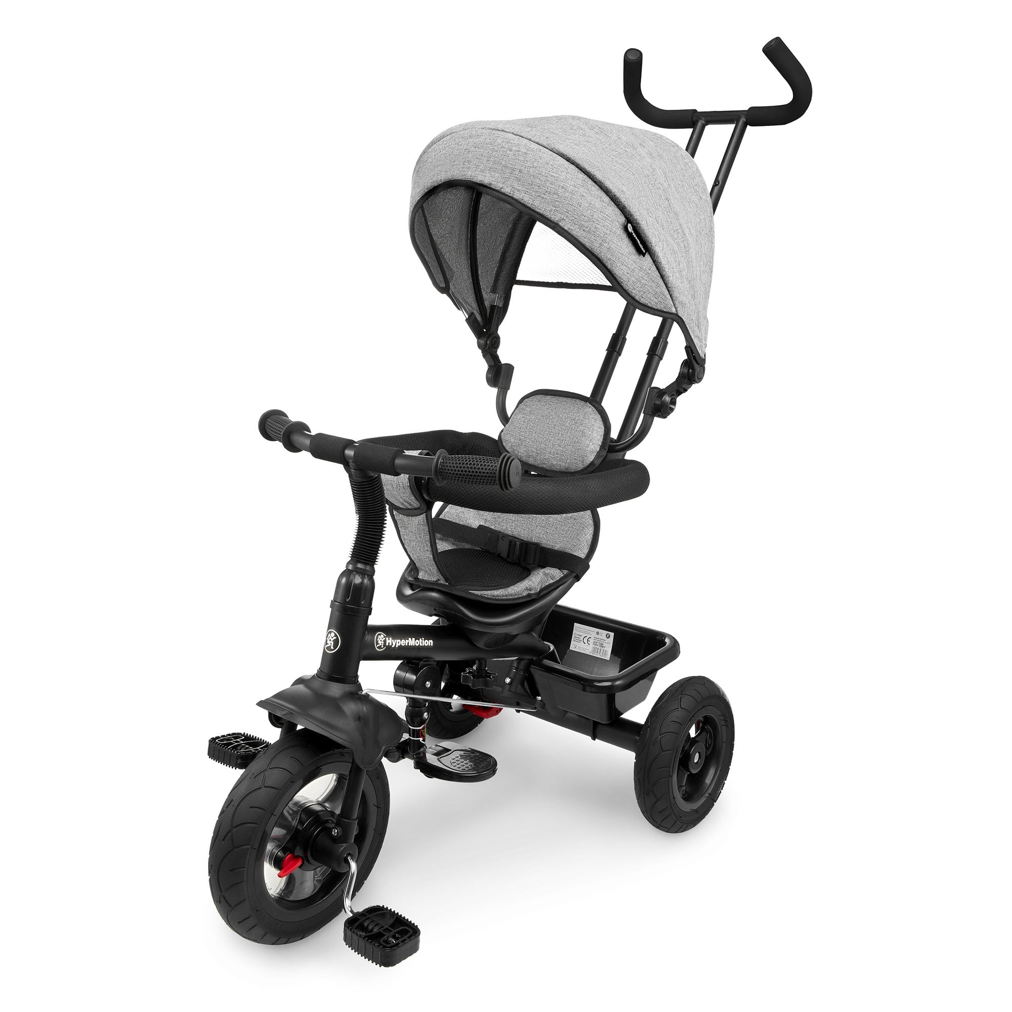HyperMotion Triciclo Infantil con Manillar para Padres - Bici Bebé 1 Año Evolutiva hasta 20kg - Modelo Similar Kinderkraft con Barra de Empuje - Saltador Bebe Gris