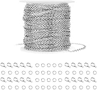 36ft Silver Stainless Steel 2mm Link Cable Chain Kit: 20 Lobster Clasps & 30 Jump Rings for DIY Jewelry Necklaces, Bracelets, Earrings