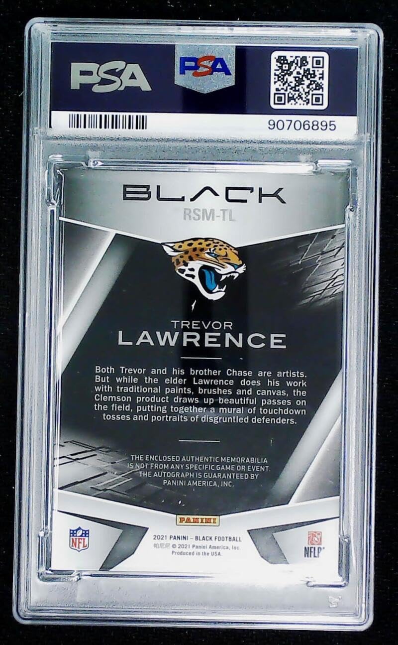 2021 Panini Black Signature Materials #RSM-TL Trevor Lawrence RC Rookie Used Jersey AUTO 3/35 Football Trading Card Graded PSA 7 (NM) Jaguars
