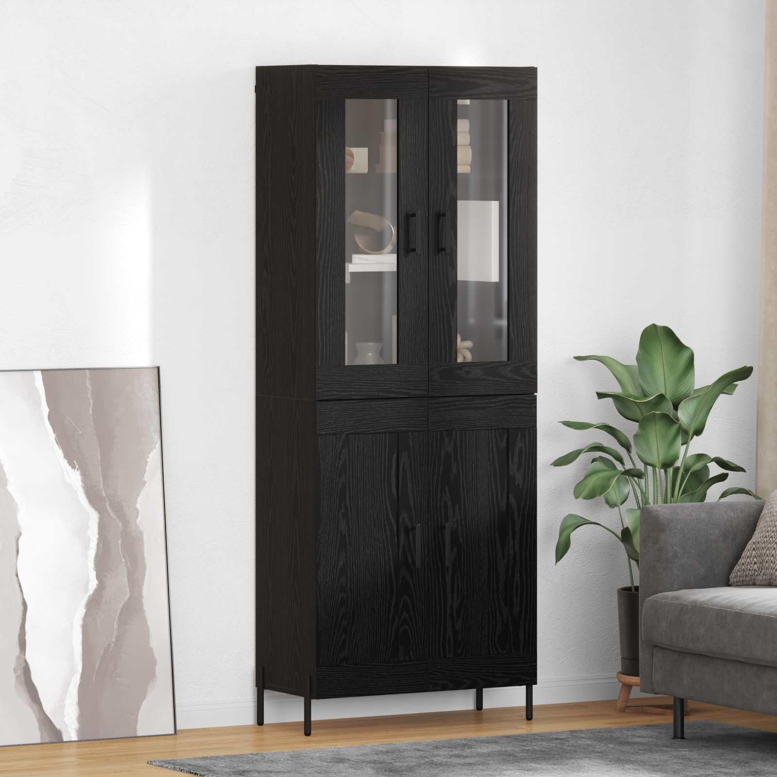Tabla alta con aspecto de roble negro de 2 puertas y diseño vertical
