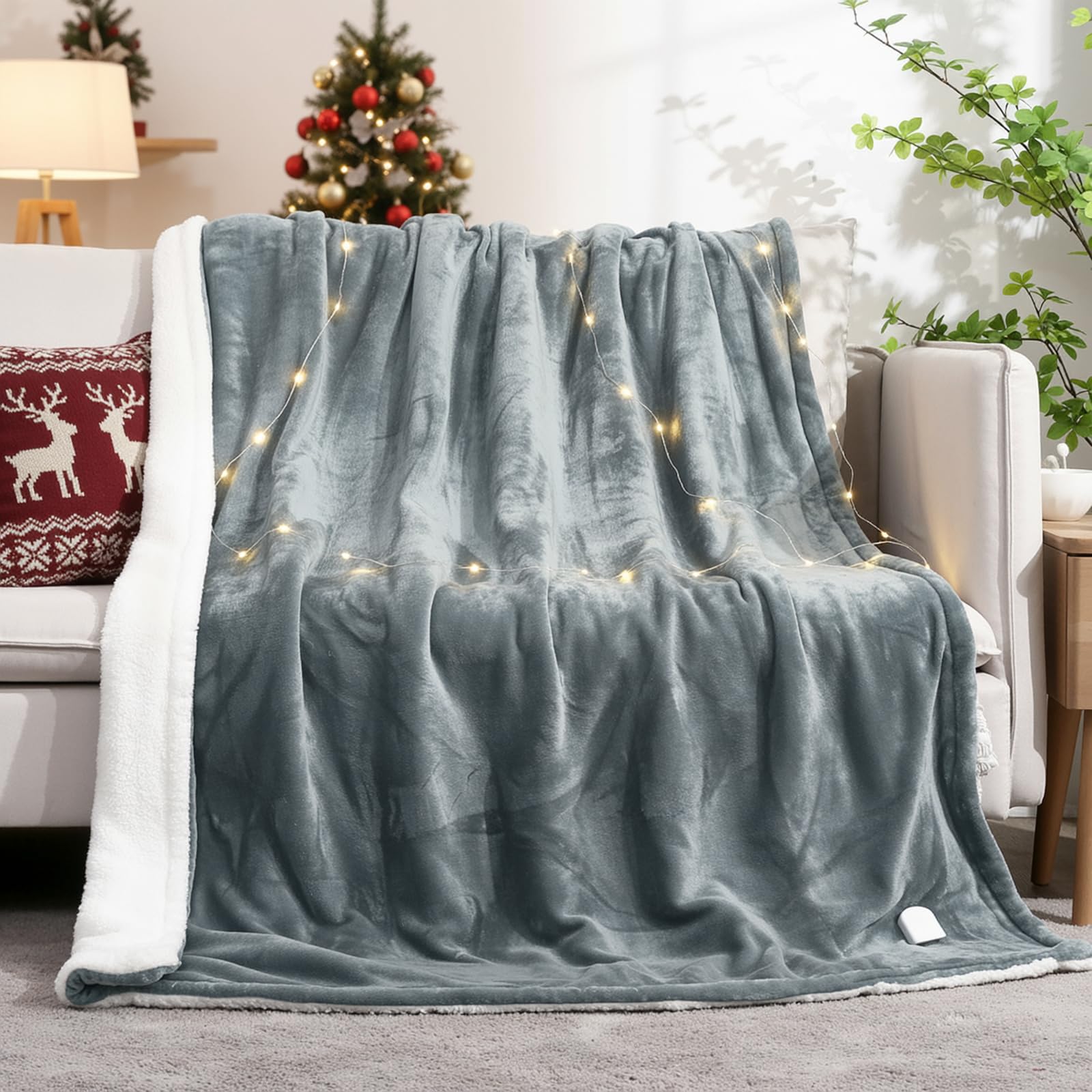 Heating Blanket Electric Heating Blanket for Bed 130x180cm with Fast Heating & Overheating Protection, Heated Blanket Keep You Warm Light Grey