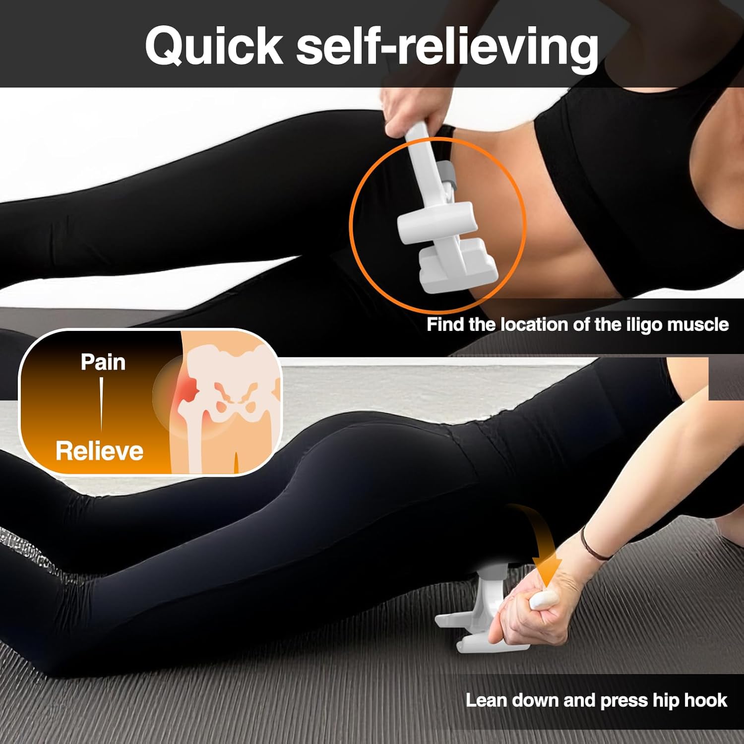 Psoas Release Tool-Hip Hook Psoas Muscle Release Tool Fully Adjustable for Iliacus,Waist Pain Sciatica,Back&Posture Relief,Hip Flexor Release Tool and Trigger Point Massage Tool (White) - Image 2