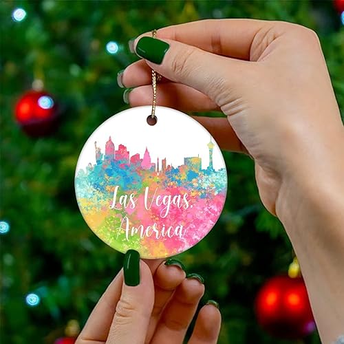 Miniatura 8 de Two-Side Printed America-Miami Ceramic Christmas Ornament Novelty for Family Friends Kids Cityscape Christmas Keepsake Pendants