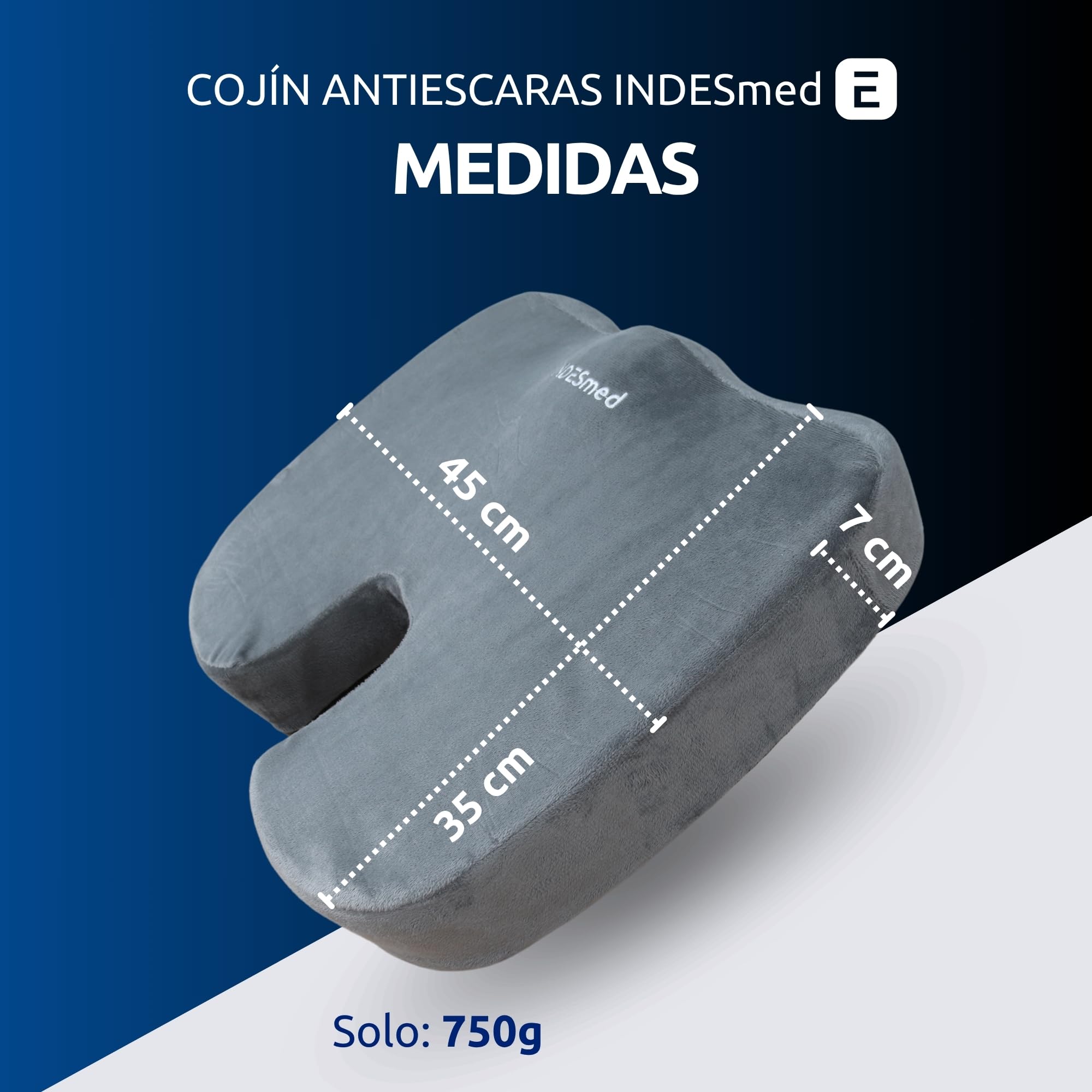 INDESMED Cojín Antiescaras Gel + Viscoelástico de Alta Densidad Premium Memory Foam | Funda Terciopelo Lavable con Antideslizante-Ergonómico, para Oficina, Hogar, Silla de Ruedas, Coche | 45x35x7cm
