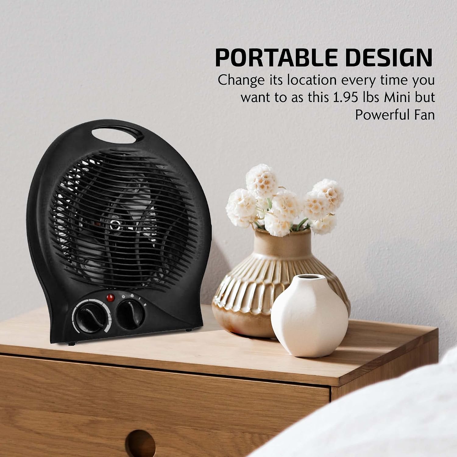 Ovente Portable Electric Heater w/Thermostat Control, Indicator Light & Safety Switch, Space Saving Heat Perfect for Indoor, Home, Bedroom Dorm Office Black, HE24B