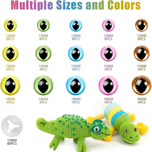 Miniatura 2 de MUCUNNIA 80 ojos de seguridad de plástico de 0.47 a 0.70 pulgadas para ojos de gato Amigurumi para manualidades, ojos de seguridad para muñeca de