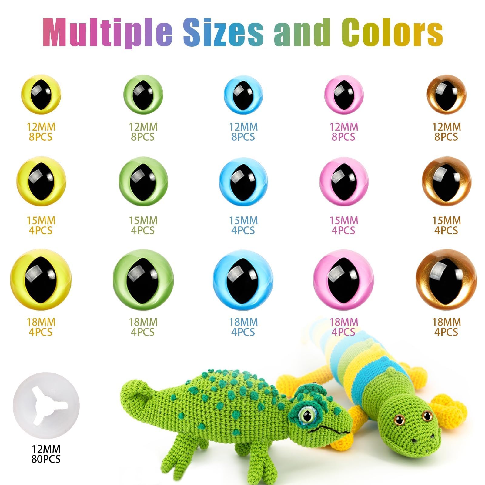 78 Pezzi Occhi Di Sicurezza Per Amigurumi E Peluche – 12-30 Mm, 6 Colori, Con Glitter, In Plastica, Per Animali All'Uncinetto - 5