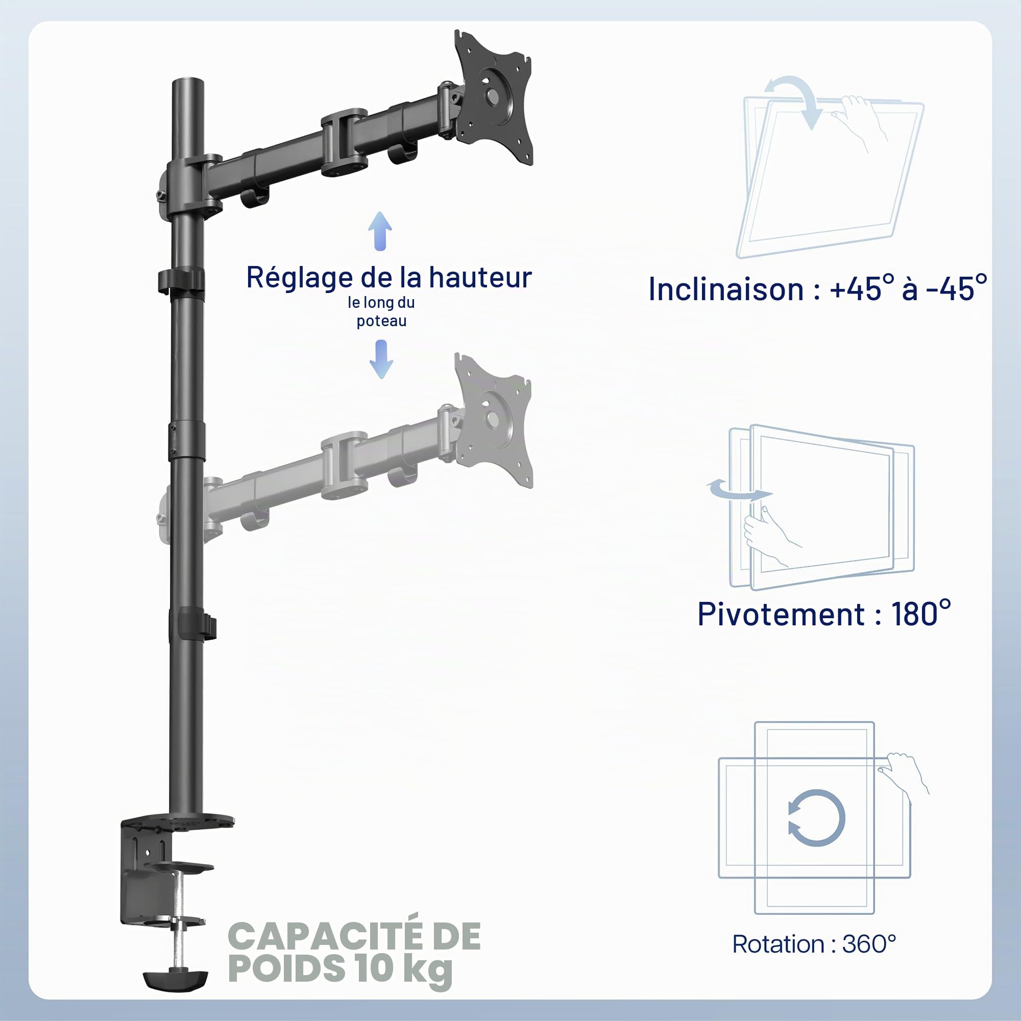 Vivo STAND-V001T Support de Bureau pour écran LCD jusqu'à 32", Ultra Large jusqu'à 38", capacité de 10 kg