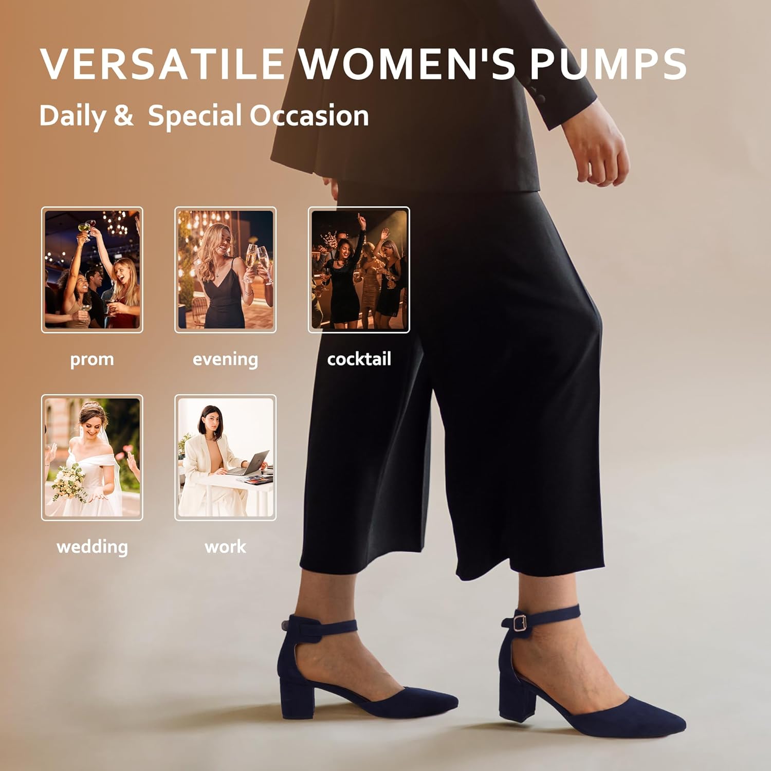 IDIFU Women's IN2 Pedazo Dress Shoes Low Block Heels Comfortable Chunky Closed Toe Ankle Strap Wedding Pumps - Image 3