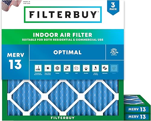 Filterbuy Filtro de aire MERV 13 de 20 x 20 x 1 pulgadas (paquete de 3), filtros de aire de repuesto plisados HVAC para calderas de CA (tamaño real