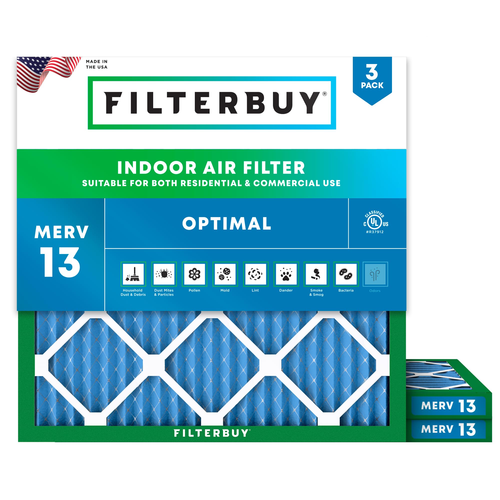 Filterbuy 20x20x1 MERV 13 3-Pack