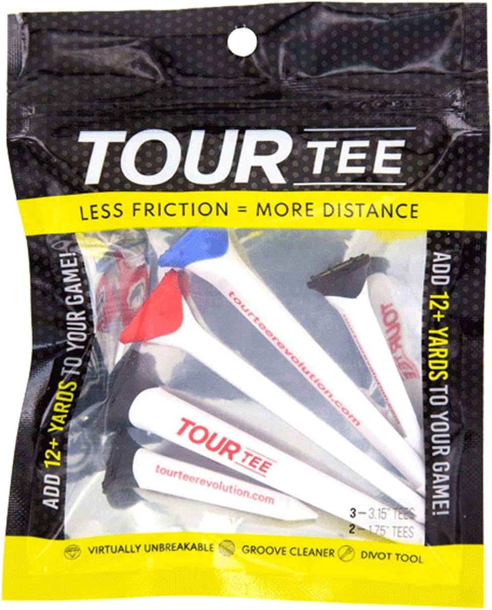CMC Design Tour Tee Combo Pack - Frictionless Golf Tees for More Distance & Consistent Yards - Three 3.15” and Two 1.75” Golf Tees