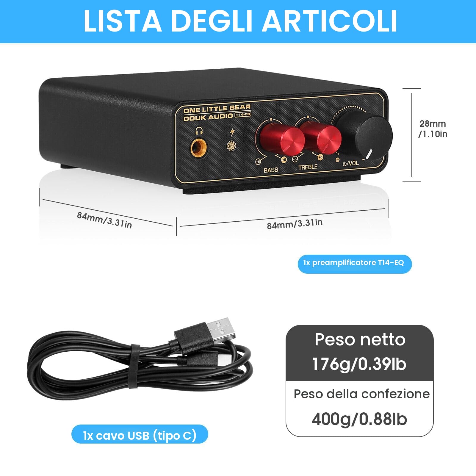 HiFi MM/MC RIAA Phono Preamp Giradischi Preamplificatore LP Vinyl Turntable (T14-EQ)