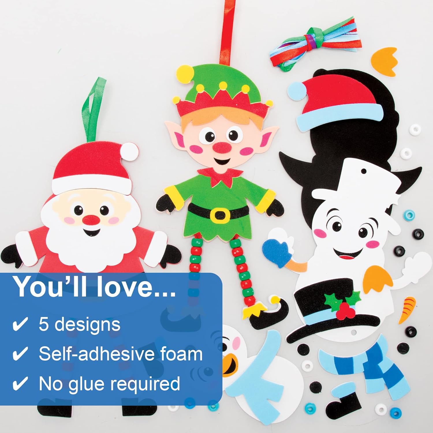 Baker Ross FE999 Christmas Craft Beads Kit - Pack of 5, Christmas Decoration Children’s Craft Kits, Art Activities for Kids to Make and Decorate
