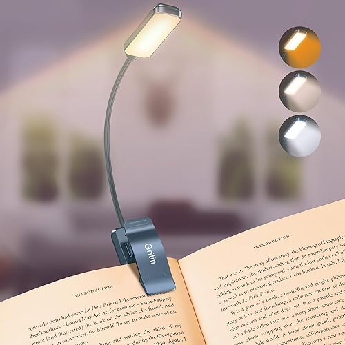 Vista 71 de Gritin Luz de libro recargable de 9 LED para leer en la cama, cuidado de los ojos, 3 temperaturas de color, brillo de atenuación continua, 80 horas