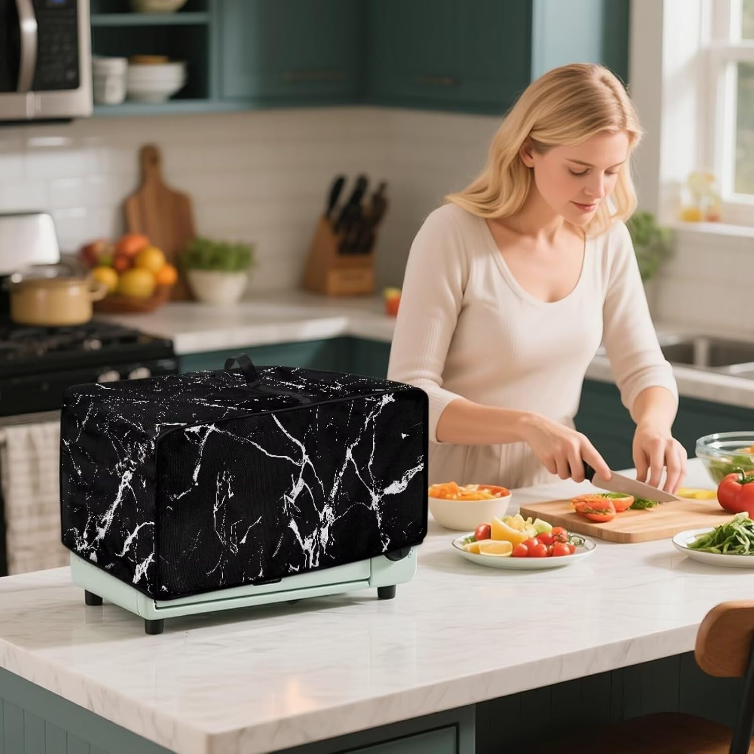 Marble Print Toaster Oven Dust Cover Compatible with Small Appliances, Heavy Duty Heat-resistant Microwave Oven Cover for Kitchen Counter (Medium-16.1 * 19.71 * 10 inches)