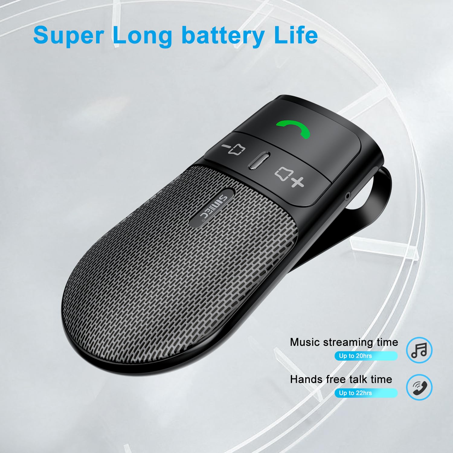 Kit vivavoce Bluetooth 5.3 per auto, altoparlante per auto, kit vivavoce per parasole, doppio telefono, supporto Siri Assistant con microfono auto Power On compatibile con Samsung iPhone Android
