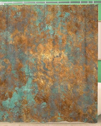 Dzmaimo Color-4 Decor Shower Curtain Orange Copper Vintage Bronze Rust Metal Patina Wall Old Polyester Fabric Waterproof Bathroom Curtain Set With Hooks For Bathroom 72Wx79h Inch