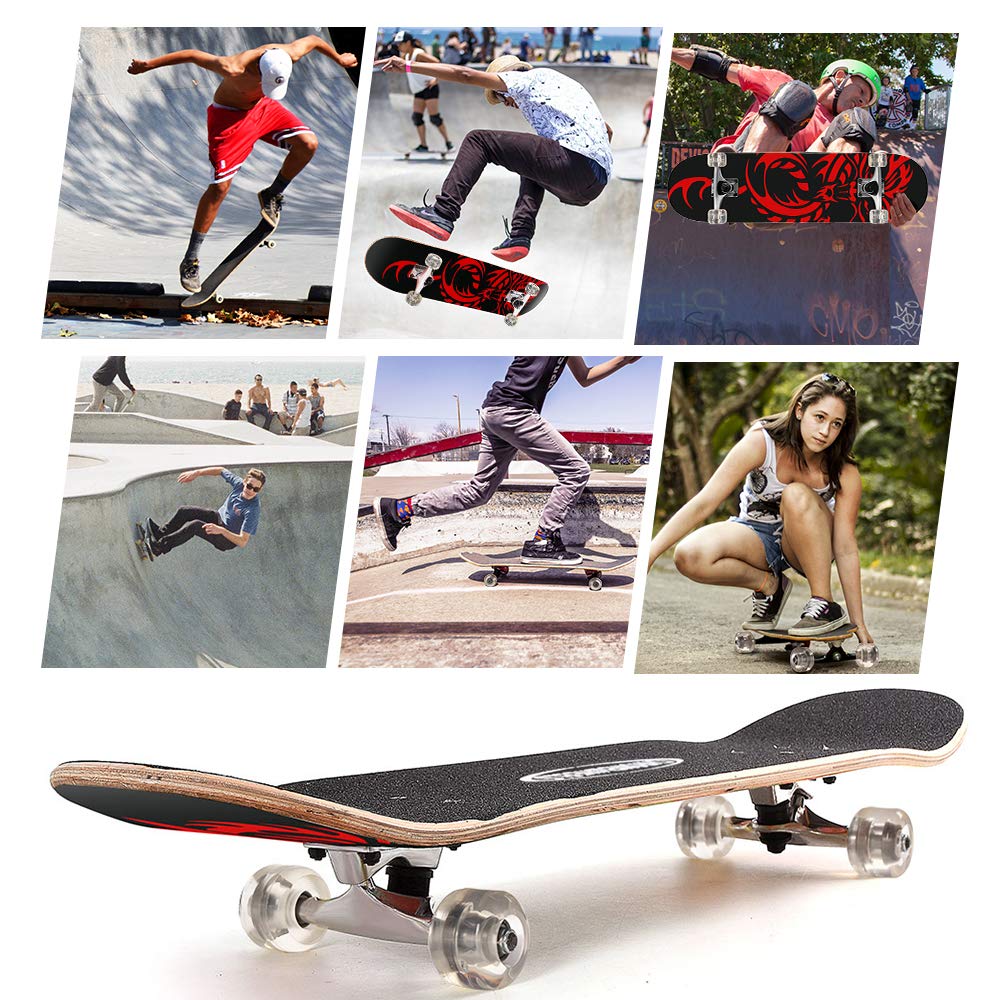 ChromeWheels 31 inch Skateboard Double Kick Skate Board Cruiser Longboard 8 Layer Maple Deck Skateboards for Kids and Beginners